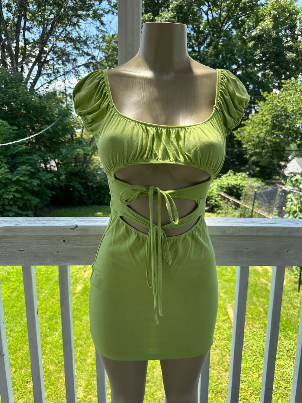 Cutout Tie-Front Mini Dress - Lime Green